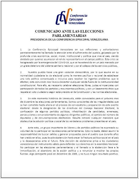 Conferencia Episcopal Venezolana pide a la oposición participar en las elecciones parlamentarias Tumblr10